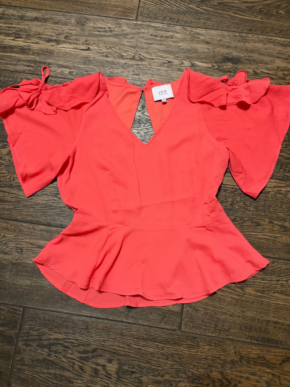 J.O.A. Coral Cold-Shoulder Peplum Blouse